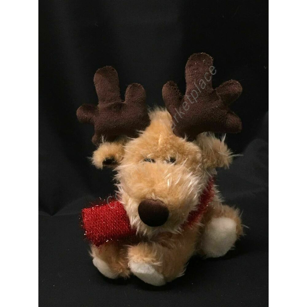 7" Sitting Dan Dee Shimmery Holiday Moose with Red Scarf